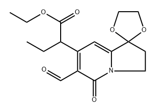 Spiro[1,3-dioxolane-2,1'(5'H)-indolizine]-7'-acetic acid, α-ethyl-6'-formyl-2',3'-dihydro-5'-oxo-, ethyl ester Struktur