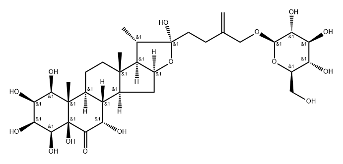 5Β-呋甾-25(27)-烯-1Β,2Β,3Β,4Β,5Β,7Α,22Α,26-八醇-6-酮-26-O-Β-D-吡喃葡萄糖苷, 1013405-26-9, 结构式