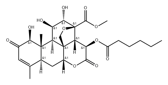 13,20-エポキシ-1β,11β,12α-トリヒドロキシ-2,16-ジオキソ-15β-[(1-オキソペンチル)オキシ]ピクラサ-3-エン-21-酸メチル 化学構造式