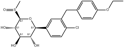 β-L-Xylopyranose, 5-C-[4-chloro-3-[(4-ethoxyphenyl)methyl]phenyl]-1-deoxy-1-(methylsulfinyl)-, (5S)- 化学構造式