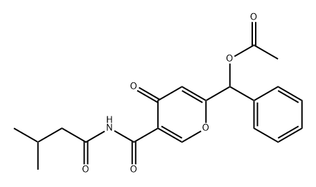 4H-Pyran-3-carboxamide, 6-[(acetyloxy)phenylmethyl]-N-(3-methyl-1-oxobutyl)-4-oxo-, (+)- Struktur