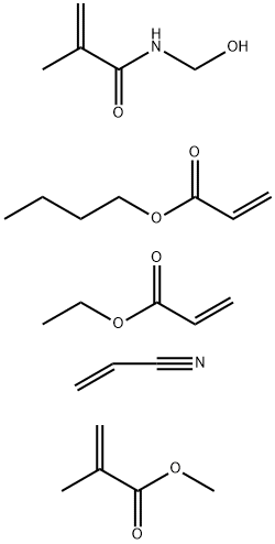 2-Propenoic acid, 2-methyl-, methyl ester, polymer with butyl 2-propenoate, ethyl 2-propenoate, N-(hydroxymethyl)-2-methyl-2-propenamide and 2-propenenitrile Structure