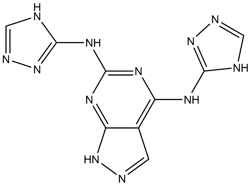 1H-Pyrazolo[3,4-d]pyrimidine-4,6-diamine, N6-(2,3-dihydro-1H-1,2,4-triazol-3-yl)-N4-1H-1,2,4-triazol-3-yl- 结构式