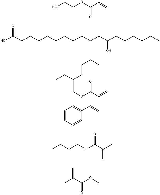 Octadecanoic acid, 12-hydroxy-, polymer with butyl 2-methyl-2-propenoate, ethenylbenzene, 2-ethylhexyl 2-propenoate, 2-hydroxyethyl 2-propenoate and methyl 2-methyl-2-propenoate|