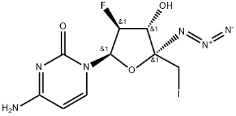 2(1H)-Pyrimidinone, 4-amino-1-(4-C-azido-2,5-dideoxy-2-fluoro-5-iodo-β-D-arabinofuranosyl)- 化学構造式