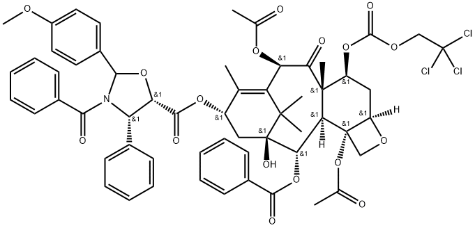 7-{[(2,2,2,-Trichloroethyl)oxy]carbonyl} Baccatin III (4S, 5S)-3-Benzoyl-2-(4-methoxyphenyl)-4-phenyl-5-oxazolidinecarboxylate Structure