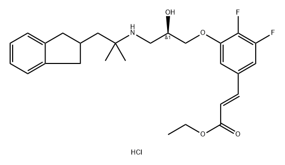 2-Propenoic acid, 3-[3-[(2R)-3-[[2-(2,3-dihydro-1H-inden-2-yl)-1,1-diMethylethyl]aMino]-2-hydroxypropoxy]-4,5-difluorophenyl]-, ethyl ester, hydrochloride (1:1), (2E)- 化学構造式