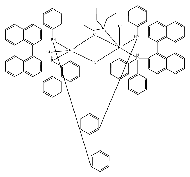 Ruthenium, bis[1,1'-(1S)-[1,1'-binaphthalene]-2,2'-diylbis[1,1-diphenylphosphine-κP]]di-μ-chlorodichloro(N,N-diethylethanamine)di-, stereoisomer Structure