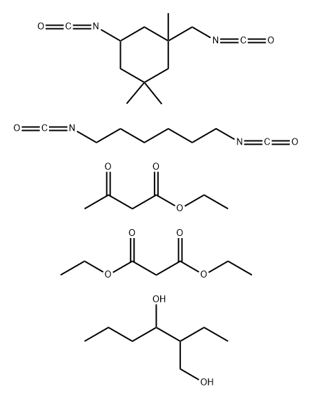 1,3-Hexanediol, 2-ethyl-, polymer with 1,6-diisocyanatohexane and 5-isocyanato-1-(isocyanatomethyl) -1,3,3-trimethylcyclohexane, di-Et malonate- and Et acetoacetate-blocked Structure