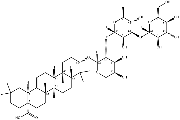 オレアノール酸 3-O-β-D-グルコシル-(1->3)-α-L-ラムノシル(1->2)-α-L-アラビノシド 化学構造式