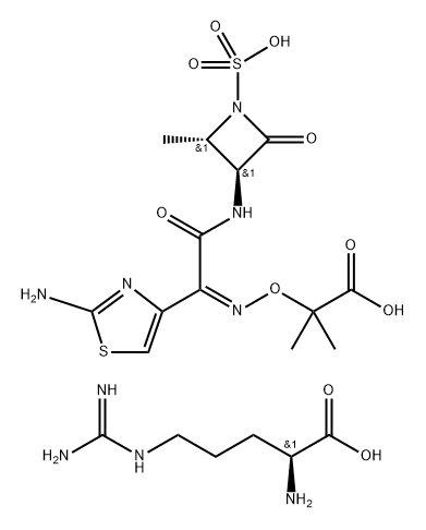 L-Arginine,mixt. with2-[[(Z)-[1-(2-amino-4-thiazolyl)-2-[[(2S,3S)-2-methyl-4-oxo-1-sulfo-3-azetidinyl]amino]-2-oxoethylidene]amino]oxy]-2-methylpropanoicacid
 Structure