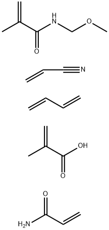 2-Propenoic acid, 2-methyl-, polymer with 1,3-butadiene, N-(methoxymethyl)-2-methyl-2-propenamide, 2-propenamide and 2-propenenitrile|