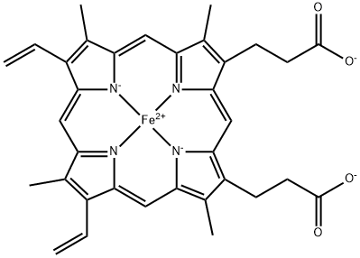 [dihydrogen 3,7,12,17-tetramethyl-8,13-divinyl-2,18-porphinedipropiona to(2-)]-iron Structure