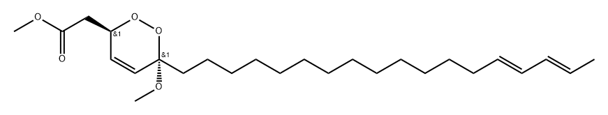 rel-3,6-ジヒドロ-6β*-メトキシ-6-[(14E,16E)-14,16-オクタデカジエニル]-1,2-ジオキシン-3α*-酢酸メチル 化学構造式