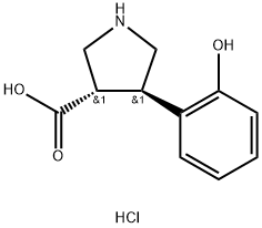 3-Pyrrolidinecarboxylic acid, 4-(2-hydroxyphenyl)-, hydrochloride (1:1), (3S,4R)- 化学構造式