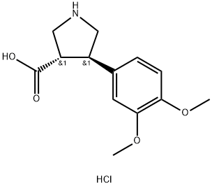 3-Pyrrolidinecarboxylic acid, 4-(3,4-dimethoxyphenyl)-, hydrochloride (1:1), (3S,4R)- 化学構造式