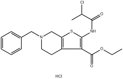 Ethyl 6-benzyl-2-(2-chloropropanamido)-4H,5H,6H,7H-thieno[2,3-c]pyridine-3-carboxylate hydrochloride Struktur