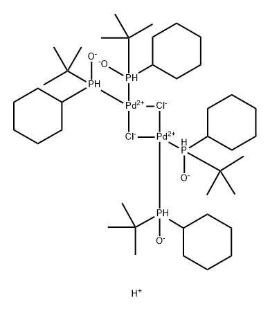 Palladate(2-), di-μ-chlorotetrakis[P-cyclohexyl-P-(1,1-dimethylethyl)phosphinito-P]di-, hydrogen (1:2) 化学構造式