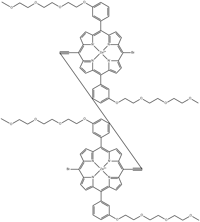 二溴双[3-[2-[2-(2-甲氧乙氧基)乙氧基]乙氧基]苯基]卟吩乙炔二聚体锌盐,1051971-74-4,结构式