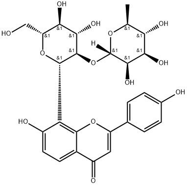 4H-1-Benzopyran-4-one, 8-[2-O-(6-deoxy-α-L-mannopyranosyl)-β-D-glucopyranosyl]-7-hydroxy-2-(4-hydroxyphenyl)- Struktur