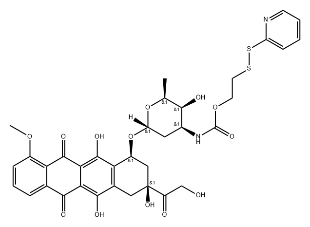 5,12-Naphthacenedione, 7,8,9,10-tetrahydro-6,8,11-trihydroxy-8-(2-hydroxyacetyl)-1-methoxy-10-[[2,3,6-trideoxy-3-[[[2-(2-pyridinyldithio)ethoxy]carbonyl]amino]-α-L-lyxo-hexopyranosyl]oxy]-, (8S,10S)- Structure