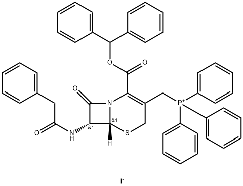 (6R-trans)-[[2-[(Diphenylmethoxy)carbonyl]-8-oxo-7-[(phenylacetyl)amino]-5-thia-1-azabicyclo[4.2.0]oct-2-en-3-yl]methyl]triphenylphosphonium Iodide Structure