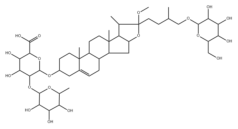 β-D-Glucopyranosiduronic acid, (3β,22α)-26-(β-D-glucopyranosyloxy)-22-methoxyfurost-5-en-3-yl 2-O-(6-deoxy-α-L-mannopyranosyl)- (9CI) Structure