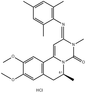 4H-Pyrimido[6,1-a]isoquinolin-4-one, 2,3,6,7-tetrahydro-9,10-dimethoxy-3,6-dimethyl-2-[(2,4,6-trimethylphenyl)imino]-, monohydrochloride, (S)- (9CI) Structure