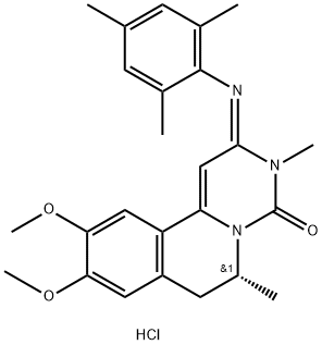 4H-Pyrimido[6,1-a]isoquinolin-4-one, 2,3,6,7-tetrahydro-9,10-dimethoxy-3,6-dimethyl-2-[(2,4,6-trimethylphenyl)imino]-, monohydrochloride, (R)- (9CI),108445-53-0,结构式