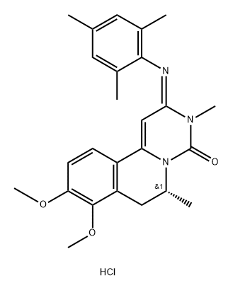 4H-Pyrimido[6,1-a]isoquinolin-4-one, 2,3,6,7-tetrahydro-8,9-dimethoxy-3,6-dimethyl-2-[(2,4,6-trimethylphenyl)imino]-, monohydrochloride, (R)- (9CI),108446-01-1,结构式