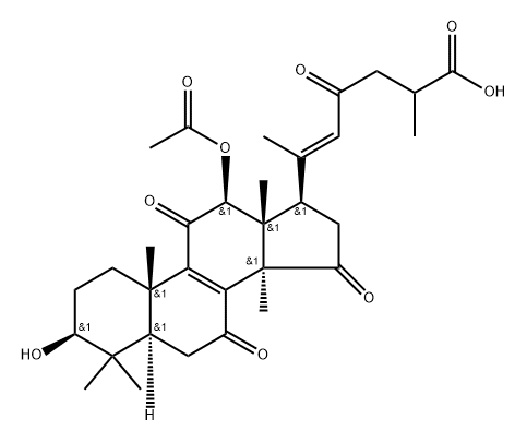 12beta-Acetoxy-3beta-hydroxy-7,11,15,23-tetraoxo-lanost-8,20-diene-26-oic acid Struktur