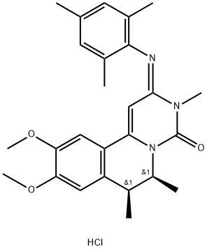 4H-Pyrimido[6,1-a]isoquinolin-4-one, 2,3,6,7-tetrahydro-9,10-dimethoxy-3,6,7-trimethyl-2-[(2,4,6-trimethylphenyl)imino]-, monohydrochloride, (6S-cis)- (9CI),108589-78-2,结构式