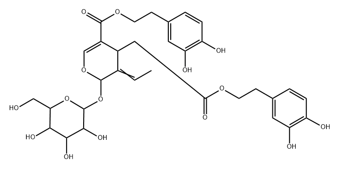 2H-Pyran-4-acetic acid, 5-[[2-(3,4-dihydroxyphenyl)ethoxy]carbonyl]-3-ethylidene-2-(β-D-glucopyranosyloxy)-3,4-dihydro-, 2-(3,4-dihydroxyphenyl)ethyl ester, (2S,3E,4S)- Structure