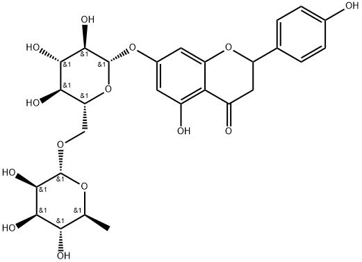 4H-1-Benzopyran-4-one, 7-[[6-O-(6-deoxy-α-L-mannopyranosyl)-β-D-glucopyranosyl]oxy]-2,3-dihydro-5-hydroxy-2-(4-hydroxyphenyl)- Struktur