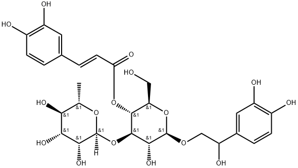 β-D-Glucopyranoside, 2-(3,4-dihydroxyphenyl)-2-hydroxyethyl 3-O-(6-deoxy-α-L-mannopyranosyl)-, 4-[(2E)-3-(3,4-dihydroxyphenyl)-2-propenoate] Struktur