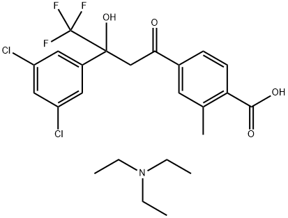 Benzoic acid, 4-[3-(3,5-dichlorophenyl)-4,4,4-trifluoro-3-hydroxy-1-oxobutyl]-2-methyl-, compd. with N,N-diethylethanamine (1:1) Structure