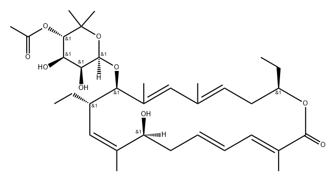 Oxacyclooctadeca-3,5,9,13,15-pentaen-2-one, 12-[(4-O-acetyl-6-deoxy-5-C-methyl-β-D-lyxo-hexopyranosyl)oxy]-11,18-diethyl-8-hydroxy-3,9,13,15-tetramethyl-, (3E,5E,8S,9E,11S,12R,13E,15E,18R)- Structure