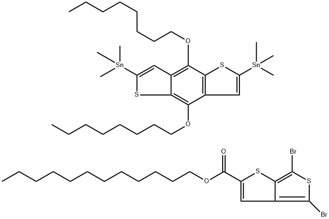 Poly[4,6-(dodecyl-thieno[3,4 -b ]thiophene-2-carboxylate)-alt-2,6- (4,8-dioctoxylbenzo[1, 2-b:4,5-b]dithiophene)] 化学構造式