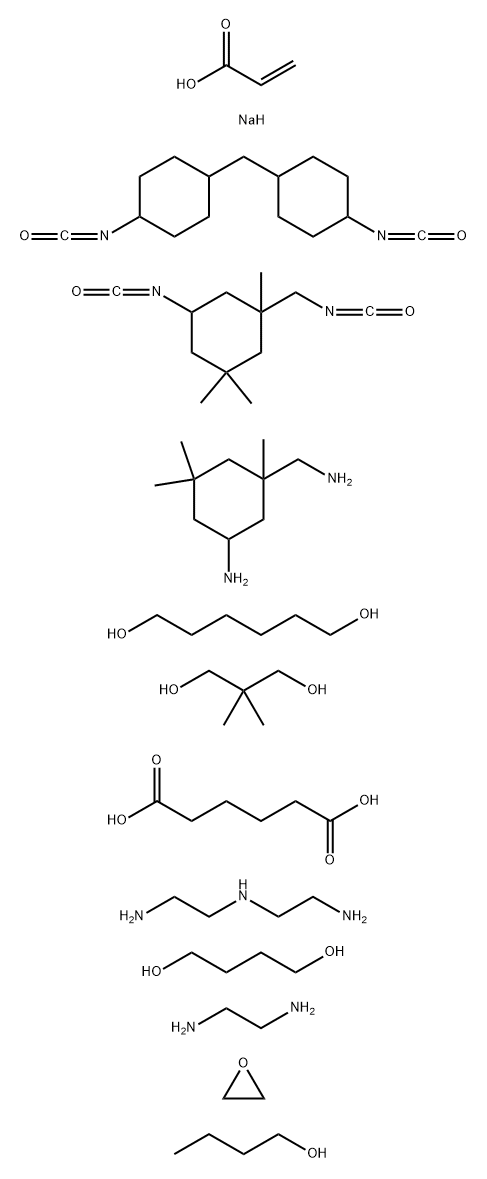 Hexanedioic acid, polymer with N-(2-aminoethyl)-1,2-ethanediamine, 5-amino-1,3,3-trimethylcyclohexanemethanamine, 1,4-butanediol, 2,2-dimethyl-1,3-propanediol, 1,2-ethanediamine, 1,6-hexanediol, 5-isocyanato-1-(isocyanatomethyl)-1,3,3-trimethylcyclohexane Struktur