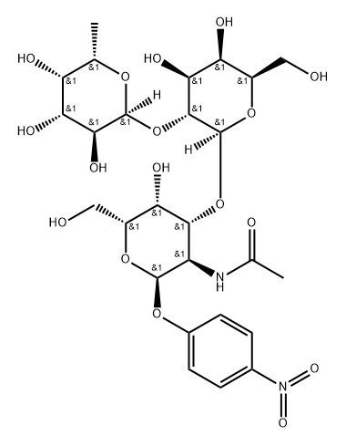4-Nitrophenyl O-6-deoxy-alpha-L-galactopyranosyl-(1-2)-O-beta-D-galactopyranosyl-(1-3)-2-(acetylamino)-2-deoxy-alpha-D-galactopyranoside Struktur