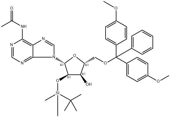 Adenosine, N-acetyl-5'-O-[bis(4-methoxyphenyl)phenylmethyl]-2'-O-[(1,1-dimethylethyl)dimethylsilyl]- Struktur