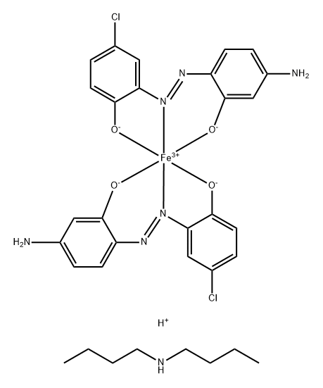 Ferrate(1-), bis[2-[(4-amino-2-hydroxyphenyl) azo]-4-chlorophenolato(2-)]-, N,N,N',N'-tetrakis[mixed 3-butoxy-2-hydroxypropyl and 2-hydroxy-3-(octyloxy)propyl] derivs., hydrogen, compds. with N-butyl-1-butanamine (1:1),111559-76-3,结构式