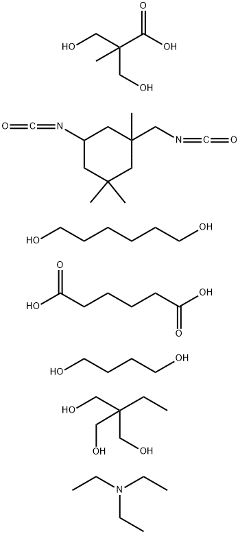 Hexanedioic acid, polymer with 1,4-butanediol, 2-ethyl-2-(hydroxymethyl)-1,3-propanediol, 1,6-hexanediol, 3-hydroxy-2-(hydroxymethyl)-2-methylpropanoic acid and 5-isocyanato-1-(isocyanatomethyl) -1,3,3-trimethylcyclohexane, compd. with N,N-diethylethanami,111719-91-6,结构式