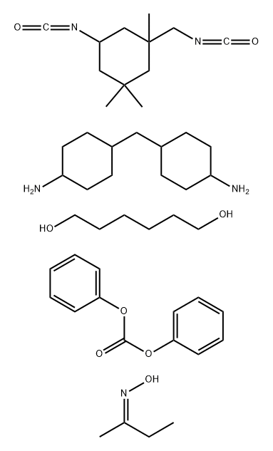 Carbonic acid, diphenyl ester, polymer with 1,6-hexanediol, 5-isocyanato-1-(isocyanatomethyl) -1,3,3-trimethylcyclohexane and 4,4'-methylenebis[cyclohexanamine], Me Et ketone oxime-blocked 化学構造式