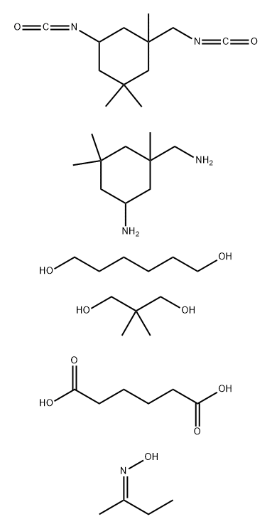 Hexanedioic acid, polymer with 5-amino-1,3,3-trimethylcyclohexanemethanamine, 2,2-dimethyl-1,3-propanediol, 1,6-hexanediol and 5-isocyanato-1-(isocyanatomethyl) -1,3,3-trimethylcyclohexane, Me Et ketone oxime-blocked 结构式