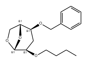 .beta.-D-ribo-Hexopyranose, 1,6-anhydro-2-O-butyl-3-deoxy-4-O-(phenylmethyl)- Struktur