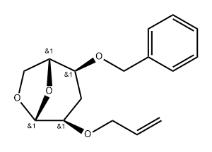 .beta.-D-ribo-Hexopyranose, 1,6-anhydro-3-deoxy-4-O-(phenylmethyl)-2-O-2-propenyl- Structure