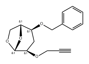 .beta.-D-ribo-Hexopyranose, 1,6-anhydro-3-deoxy-4-O-(phenylmethyl)-2-O-2-propynyl- Struktur
