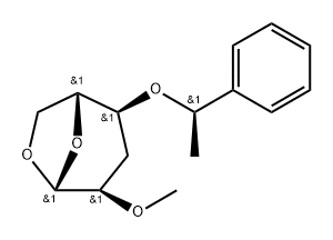 .beta.-D-ribo-Hexopyranose, 1,6-anhydro-3-deoxy-2-O-methyl-4-O-(1-phenylethyl)-, (R)- Structure