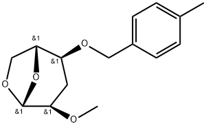 .beta.-D-ribo-Hexopyranose, 1,6-anhydro-3-deoxy-2-O-methyl-4-O-(4-methylphenyl)methyl- Structure